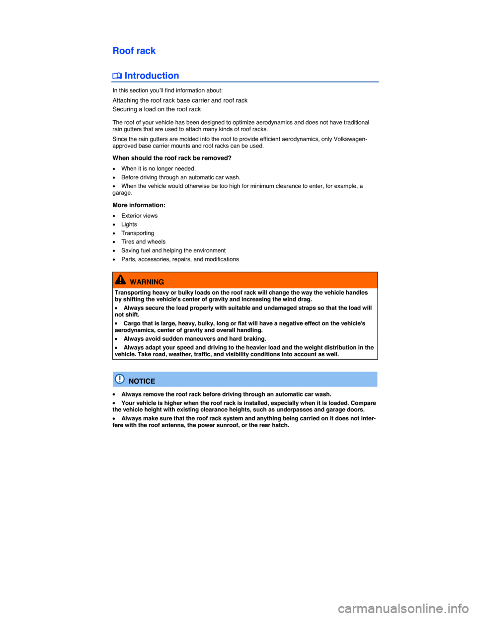VOLKSWAGEN GOLF SPORTWAGEN 2015 5G / 7.G Owners Manual  
Roof rack 
�