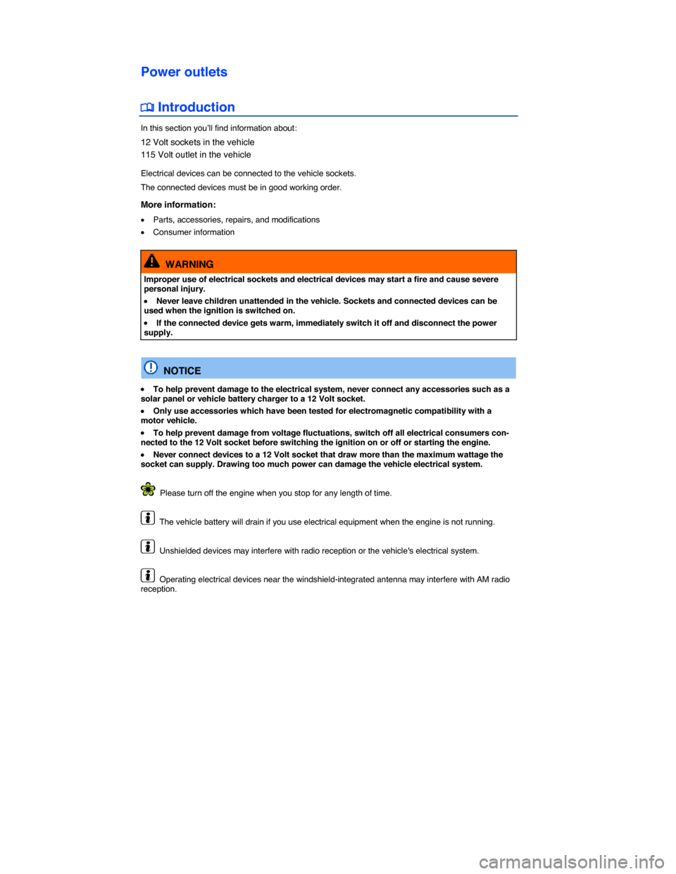 VOLKSWAGEN GOLF SPORTWAGEN 2015 5G / 7.G Owners Manual  
Power outlets 
 