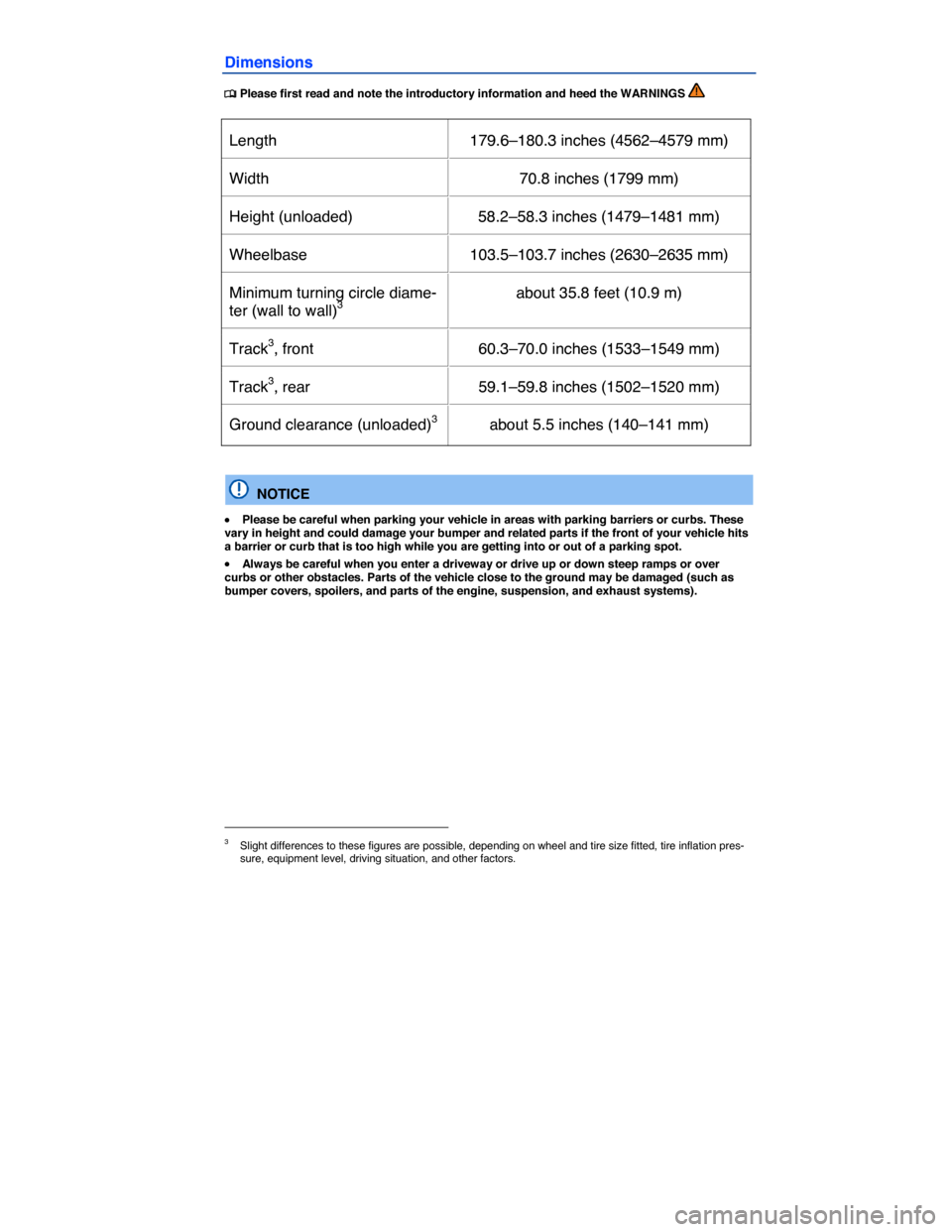 VOLKSWAGEN GOLF SPORTWAGEN 2015 5G / 7.G Owners Manual  
Dimensions 
�