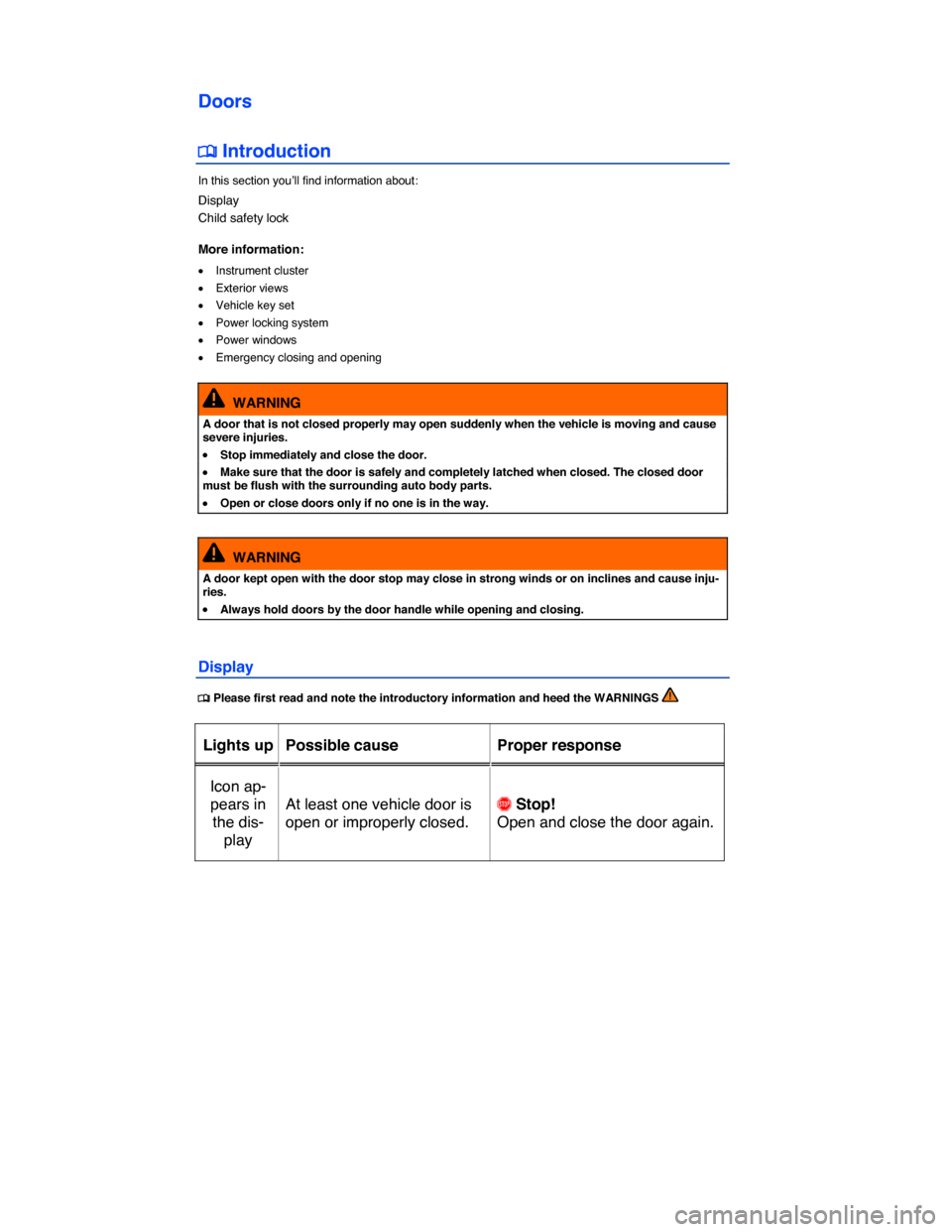 VOLKSWAGEN GOLF SPORTWAGEN 2015 5G / 7.G Owners Manual  
Doors 
 