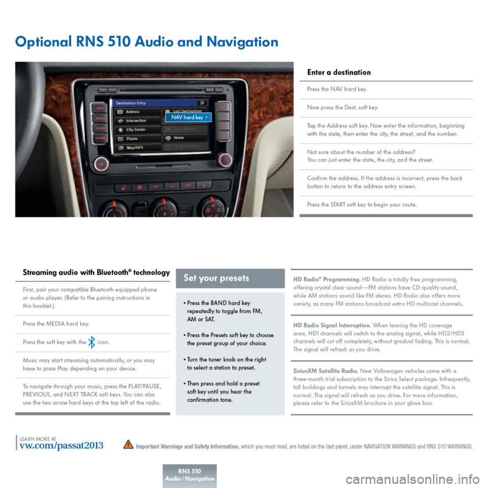 VOLKSWAGEN PASSAT 2013 B8 / 6.G Quick Start Guide 