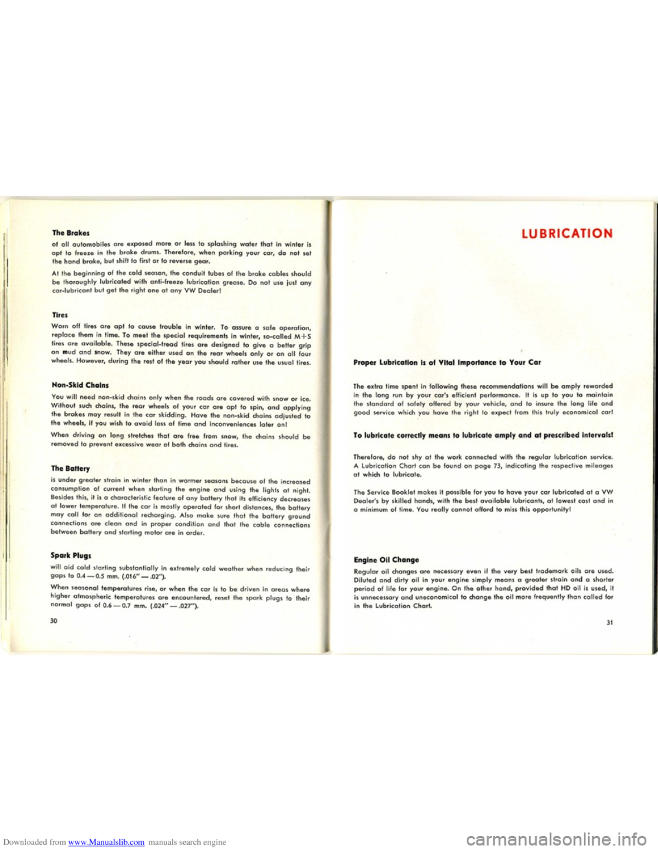 VOLKSWAGEN KARMANN GHIA 1958 1.G Owners Manual Downloaded from www.Manualslib.com manuals search engine   