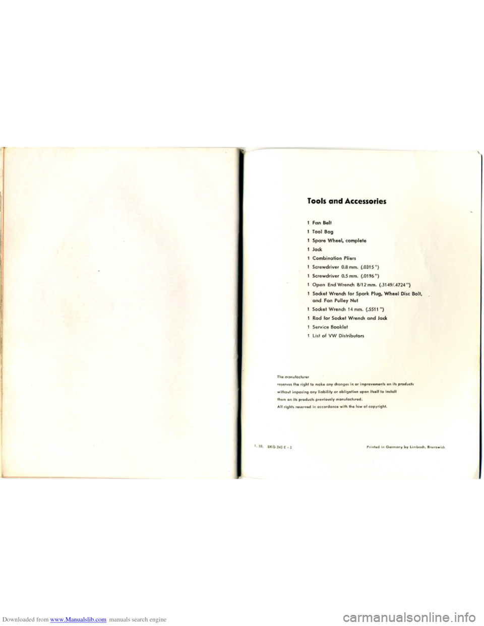 VOLKSWAGEN KARMANN GHIA 1958 1.G Owners Manual Downloaded from www.Manualslib.com manuals search engine   