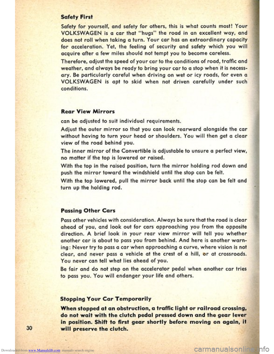 VOLKSWAGEN BEETLE 1960 1.G Owners Manual Downloaded from www.Manualslib.com manuals search engine   