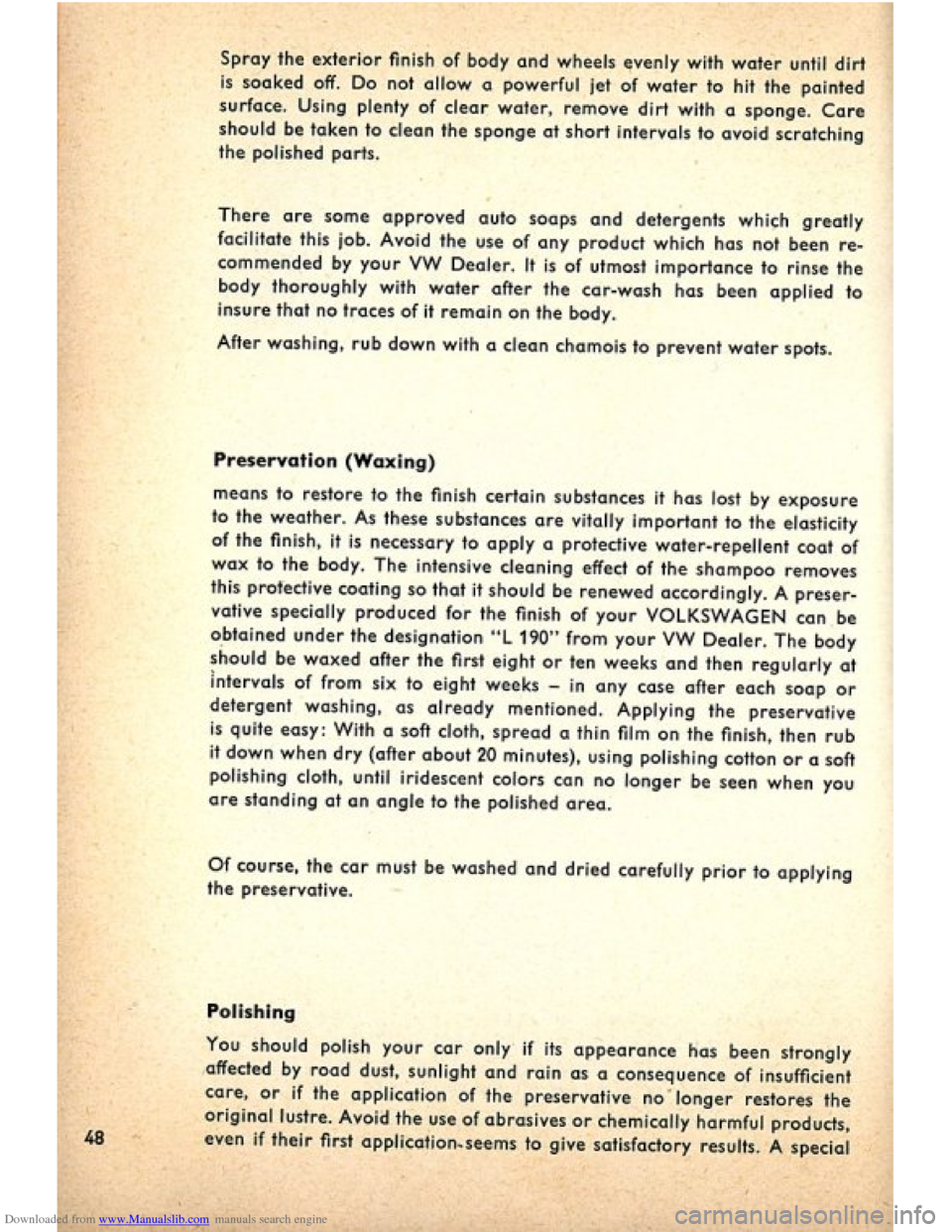 VOLKSWAGEN BEETLE 1960 1.G Owners Manual Downloaded from www.Manualslib.com manuals search engine   