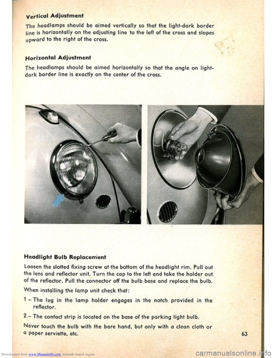 VOLKSWAGEN BEETLE 1960 1.G Owners Manual Downloaded from www.Manualslib.com manuals search engine   