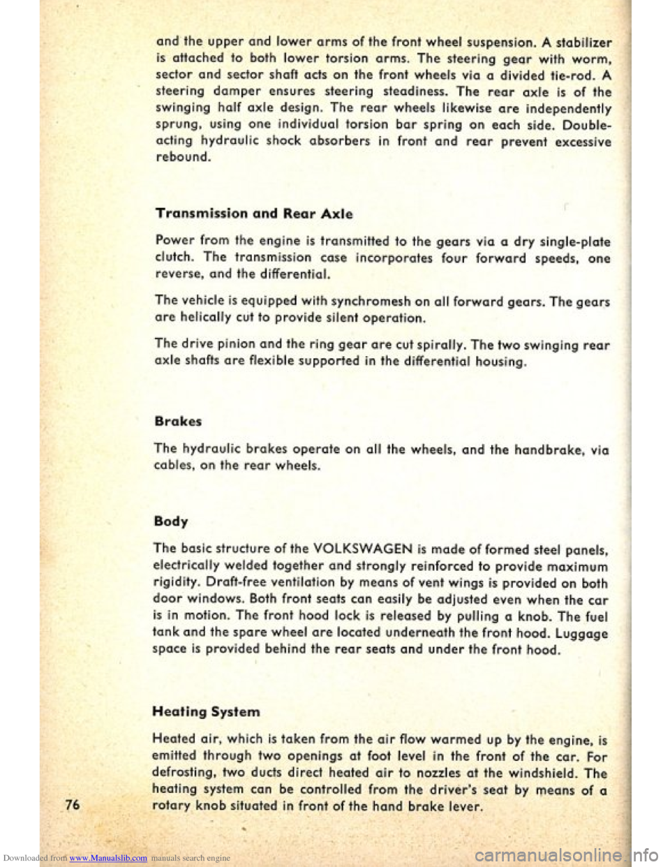 VOLKSWAGEN BEETLE 1960 1.G Owners Manual Downloaded from www.Manualslib.com manuals search engine   