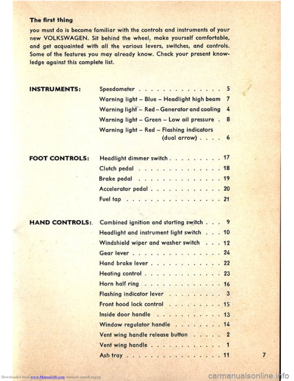 VOLKSWAGEN BEETLE 1960 1.G Owners Manual Downloaded from www.Manualslib.com manuals search engine   