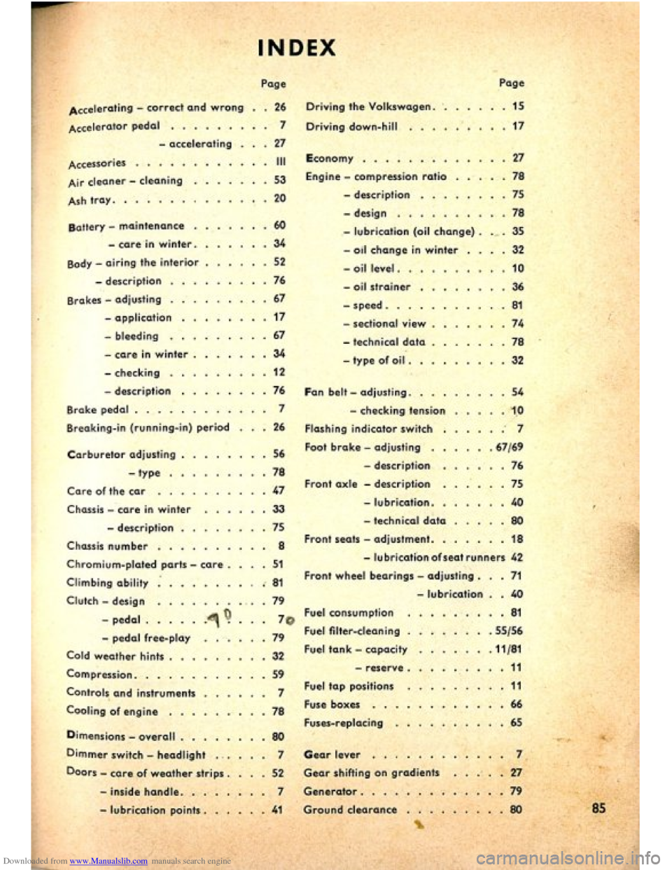 VOLKSWAGEN BEETLE 1960 1.G Owners Manual Downloaded from www.Manualslib.com manuals search engine   