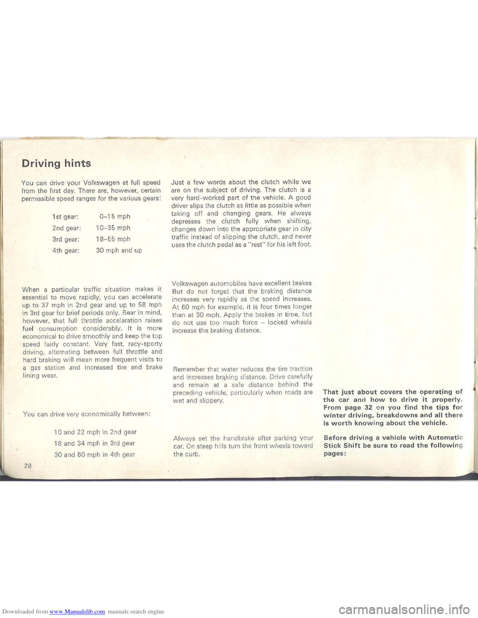 VOLKSWAGEN BEETLE 1970 1.G Owners Manual Downloaded from www.Manualslib.com manuals search engine   