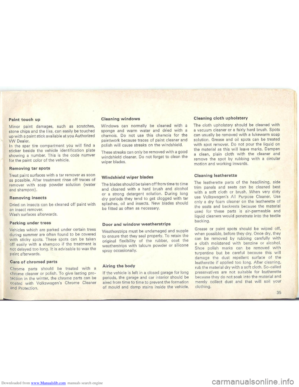 VOLKSWAGEN BEETLE 1970 1.G Owners Manual Downloaded from www.Manualslib.com manuals search engine   