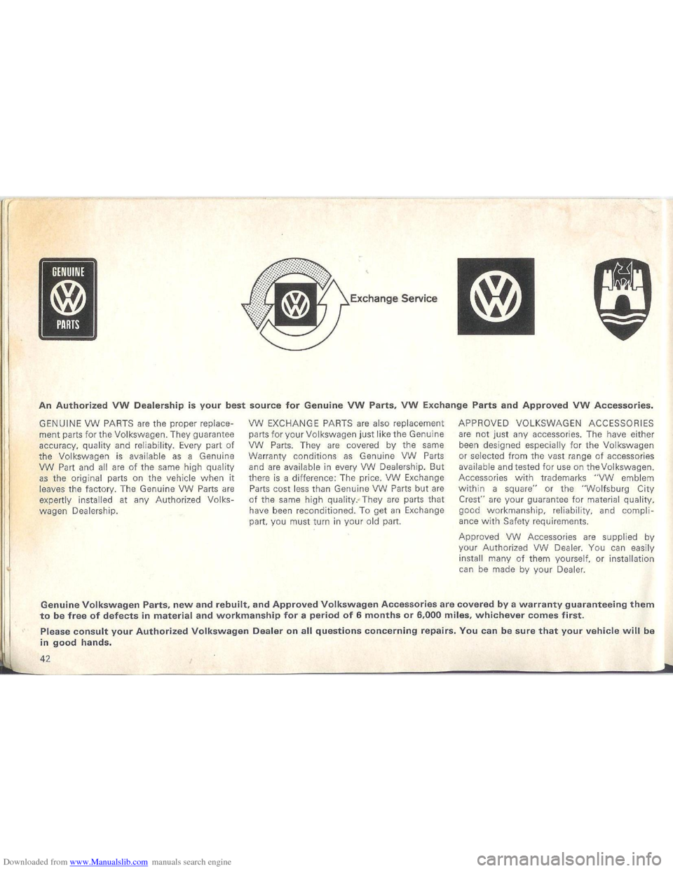 VOLKSWAGEN BEETLE 1970 1.G Owners Manual Downloaded from www.Manualslib.com manuals search engine   