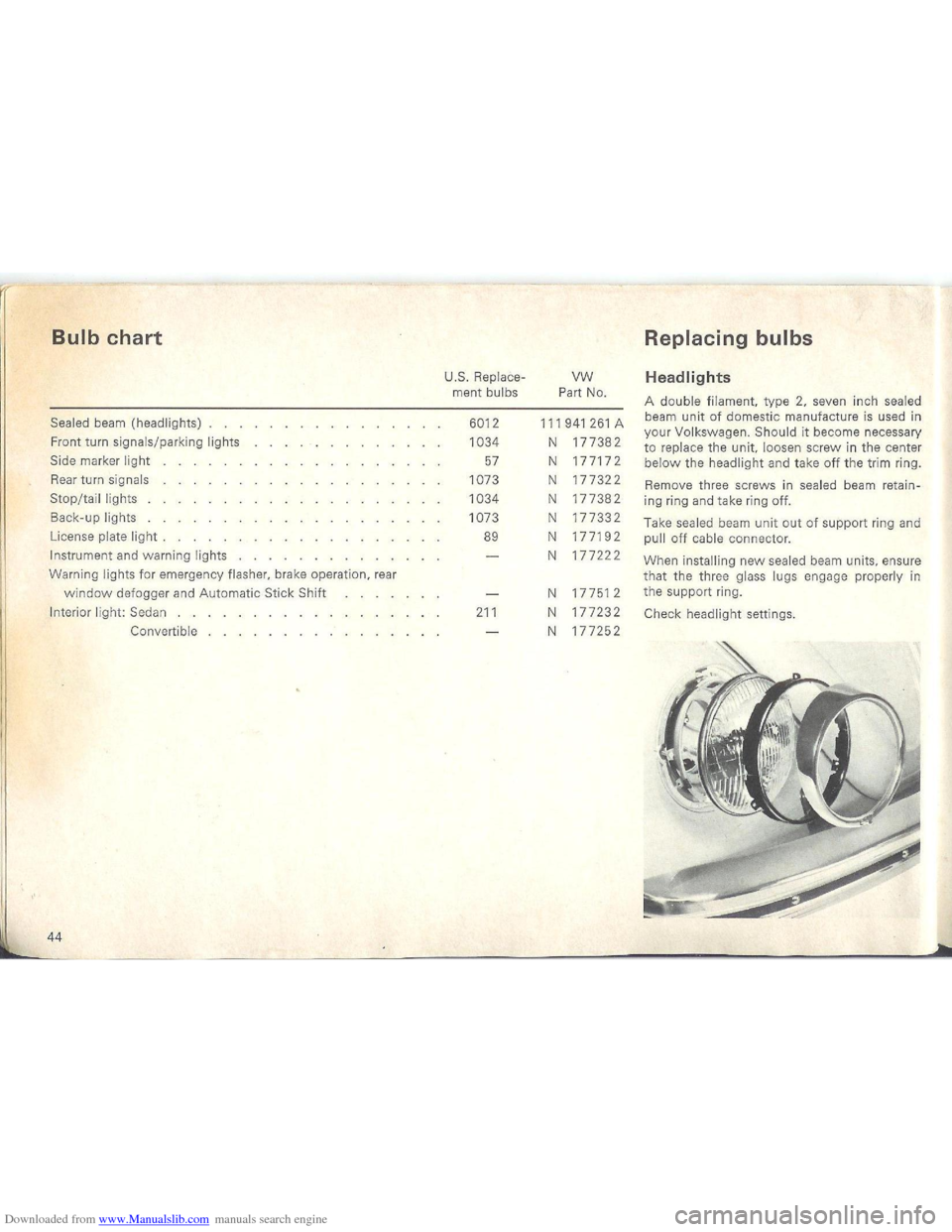 VOLKSWAGEN BEETLE 1970 1.G Owners Manual Downloaded from www.Manualslib.com manuals search engine   