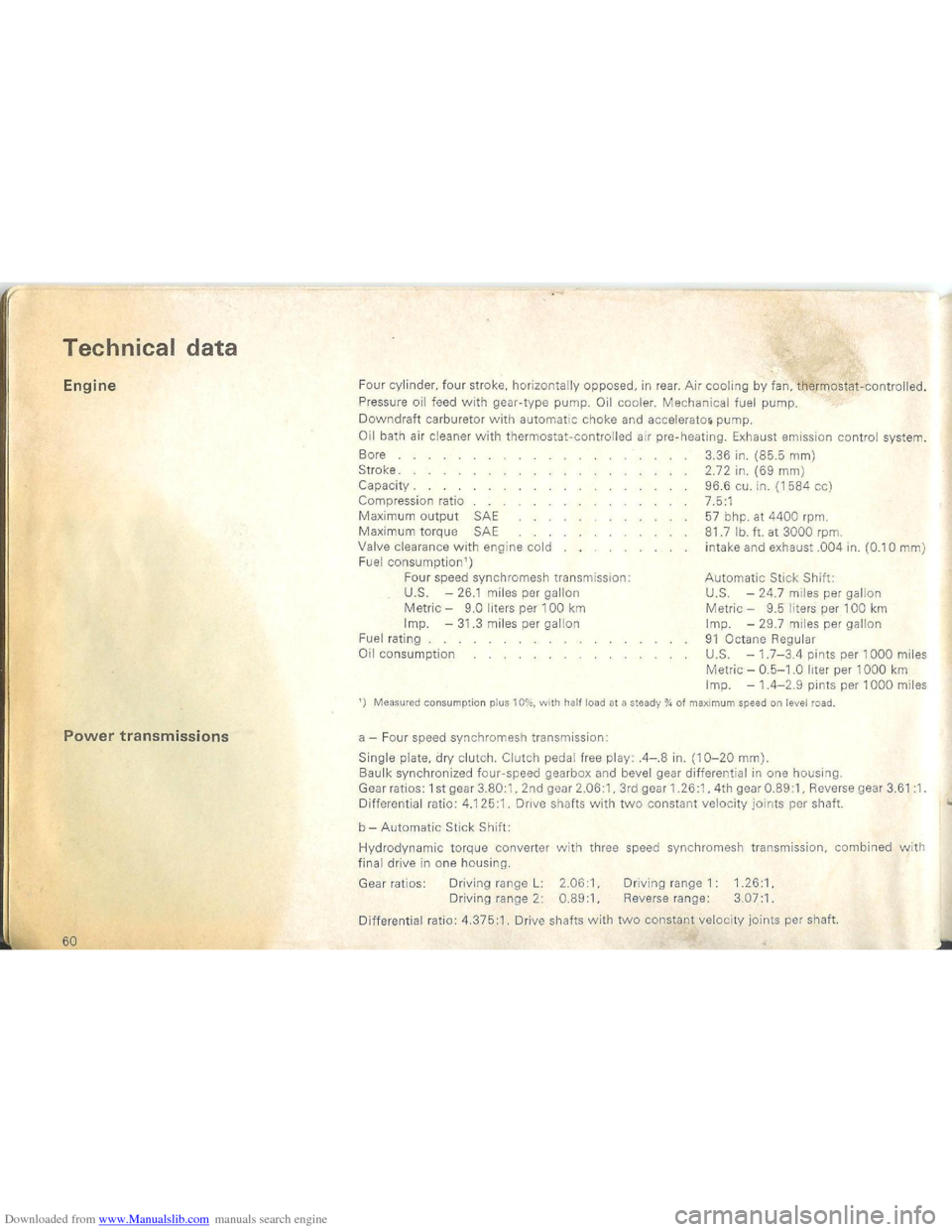 VOLKSWAGEN BEETLE 1970 1.G Owners Manual Downloaded from www.Manualslib.com manuals search engine   