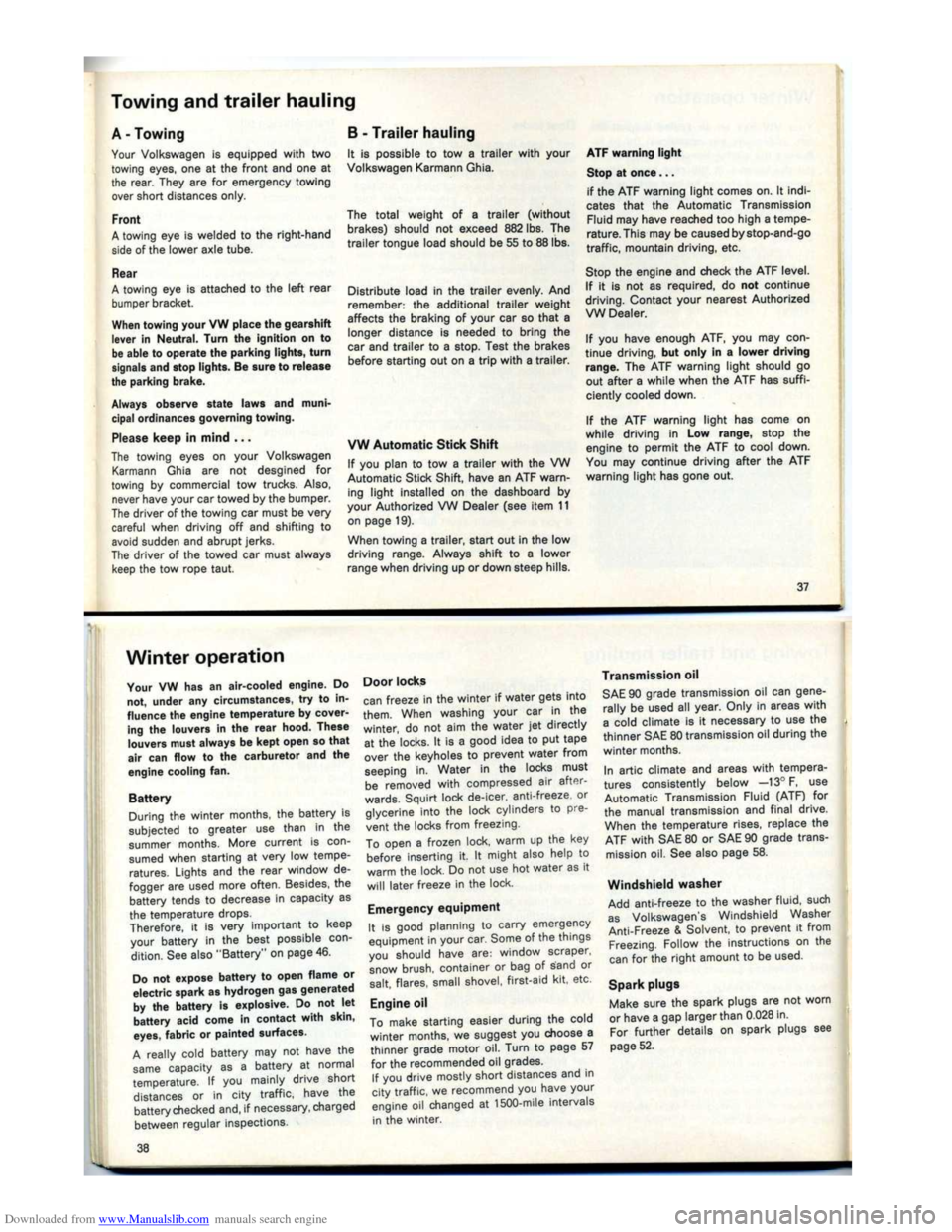VOLKSWAGEN KARMANN GHIA 1973 1.G Owners Manual Downloaded from www.Manualslib.com manuals search engine   
