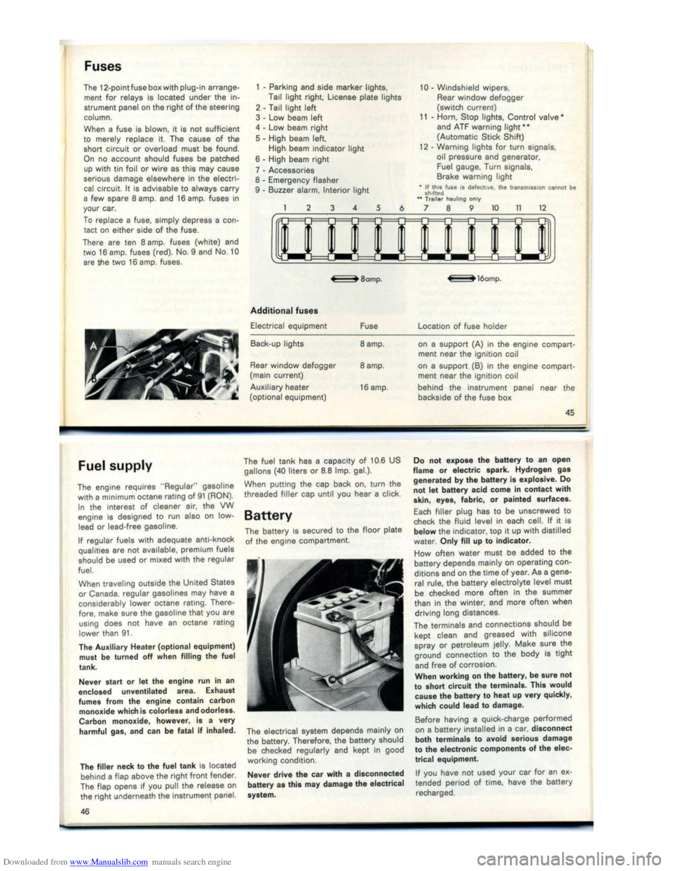 VOLKSWAGEN KARMANN GHIA 1973 1.G Owners Manual Downloaded from www.Manualslib.com manuals search engine   