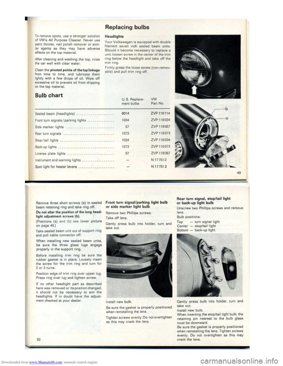 VOLKSWAGEN KARMANN GHIA 1973 1.G Owners Manual Downloaded from www.Manualslib.com manuals search engine   