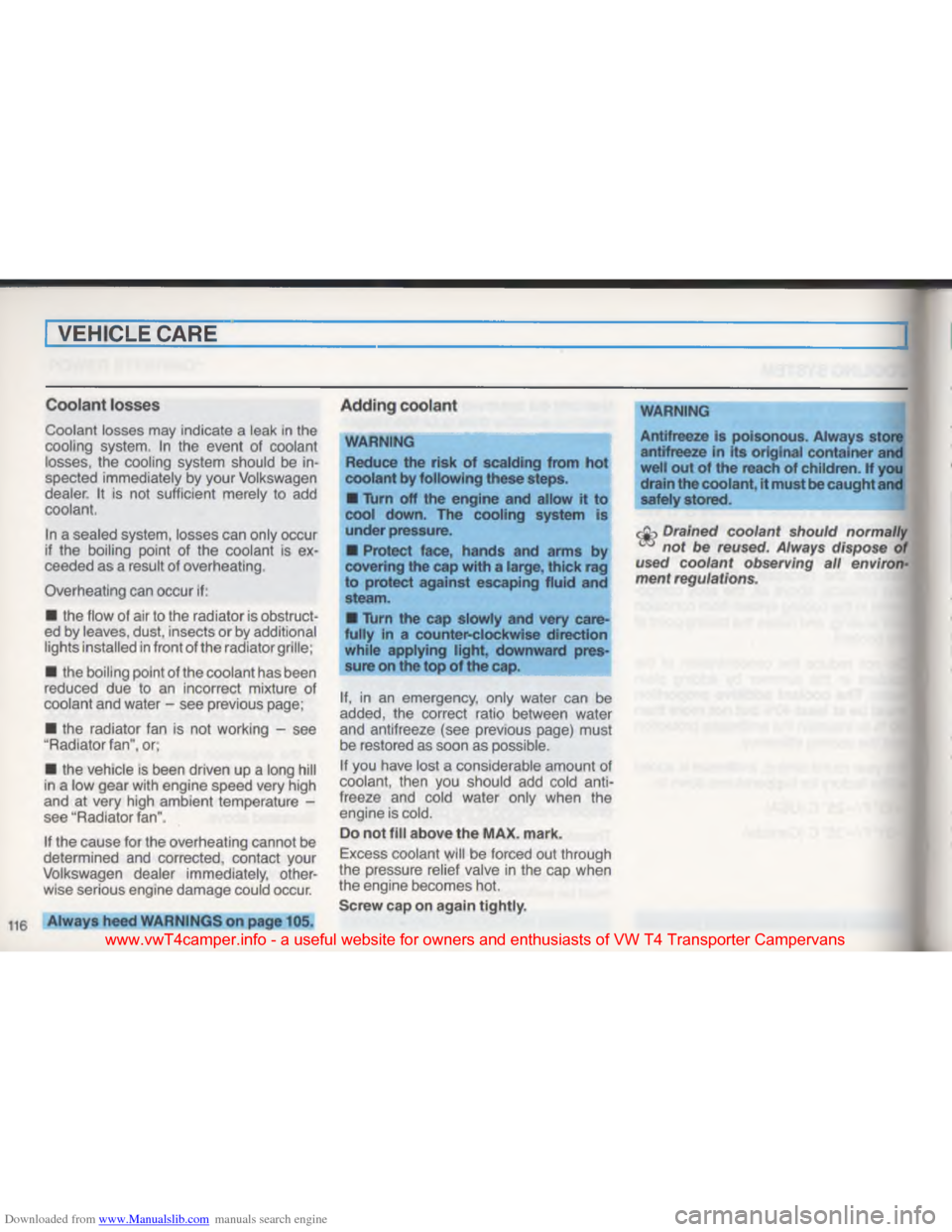 VOLKSWAGEN TRANSPORTER 1993 T4 / 4.G Owners Manual Downloaded from www.Manualslib.com manuals search engine $
\030
\016
" I
\030
\007 0
\024\004
\030
 
 
www.vwT4camper.info  - a  useful  website  for owners  and enthusiasts  of VW  T4 Transporter  Ca