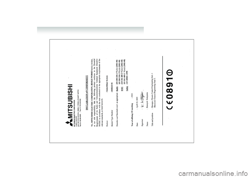 MITSUBISHI GRANDIS 2008  Owners Manual (in English) DECLARATIONS_XP06_left.fm  Page 1  Wednesday, November 23, 2005  10:03 AM 