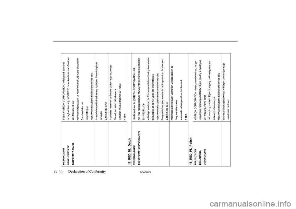 MITSUBISHI ASX 2020  Owners Manual (in English) �1�3�-� �3�0�2�*�$�(�2�0�(�1�D�e�c�l�a�r�a�t�i�o�n� �o�f� �C�o�n�f�o�r�m�i�t�y  