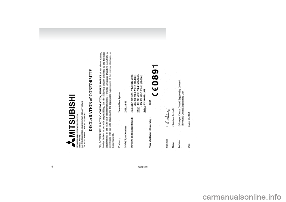 MITSUBISHI L200 2012  Owners Manual (in English) 6
OCRE12E1  