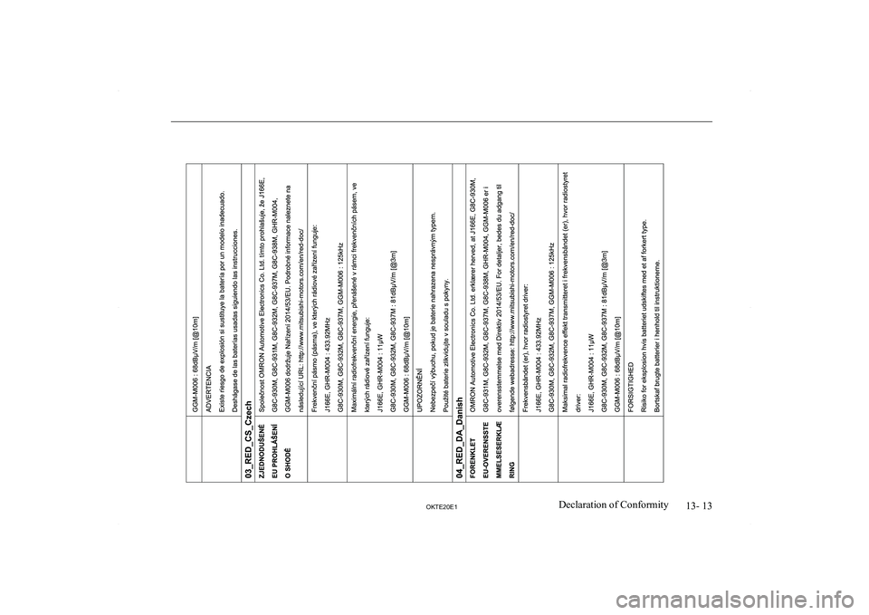 MITSUBISHI L200 2020  Owners Manual (in English) �1�3�-� �1�3
�2�.�7�(�2�0�(�1�D�e�c�l�a�r�a�t�i�o�n� �o�f� �C�o�n�f�o�r�m�i�t�y  