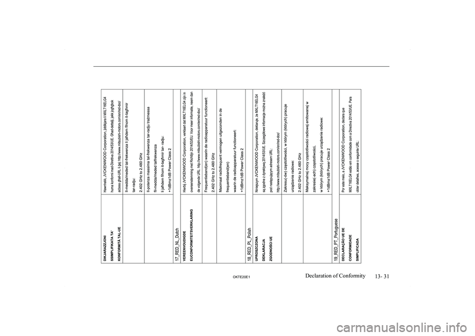 MITSUBISHI L200 2020  Owners Manual (in English) �1�3�-� �3�1
�2�.�7�(�2�0�(�1�D�e�c�l�a�r�a�t�i�o�n� �o�f� �C�o�n�f�o�r�m�i�t�y  