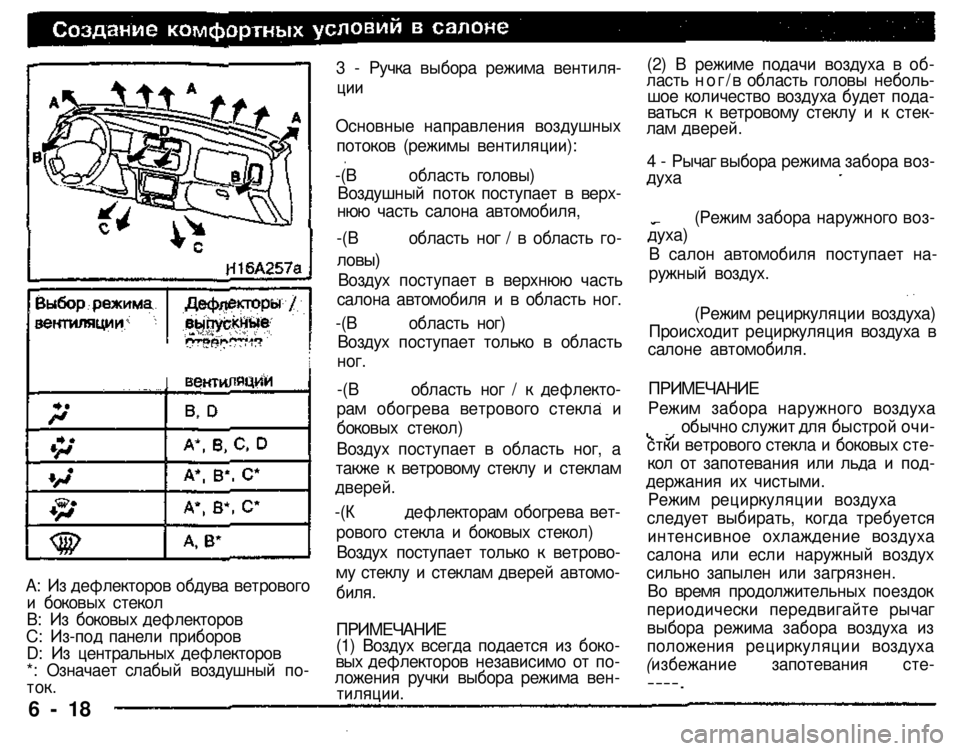 MITSUBISHI PAJERO SPORT 2004  Owners Manual (in English) 
А: Из дефлекторов обдува ветрового и боковых стекол В: Из боковых дефлекторов С: Из-под панели приборов D: Из ц