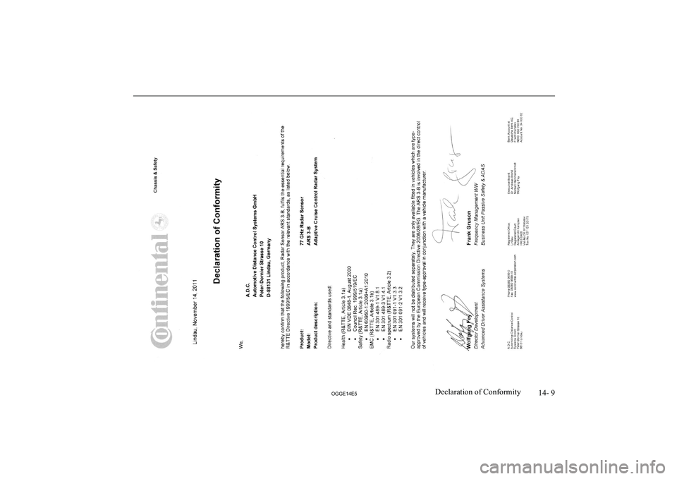 MITSUBISHI OUTLANDER PHEV 2014  Owners Manual (in English) 14- 9
OGGE14E5Declaration of Conformity   