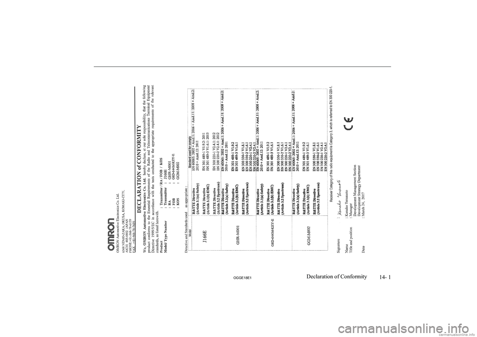 MITSUBISHI OUTLANDER PHEV 2018  Owners Manual (in English) 14- 1
OGGE18E1Declaration of Conformity          