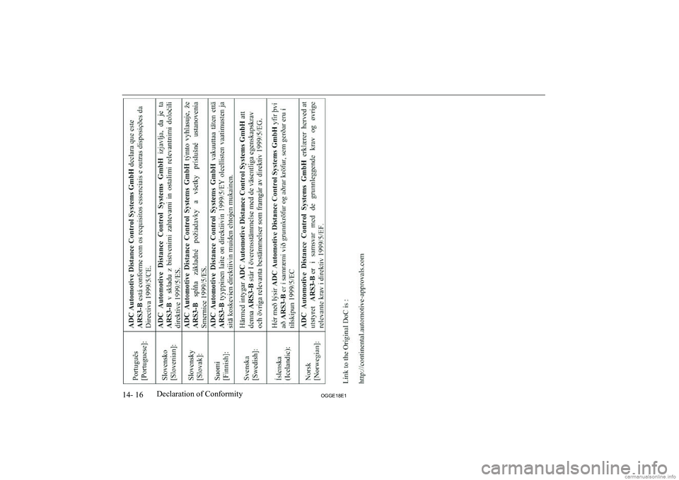 MITSUBISHI OUTLANDER PHEV 2018  Owners Manual (in English) 14- 16OGGE18E1Declaration of Conformity   