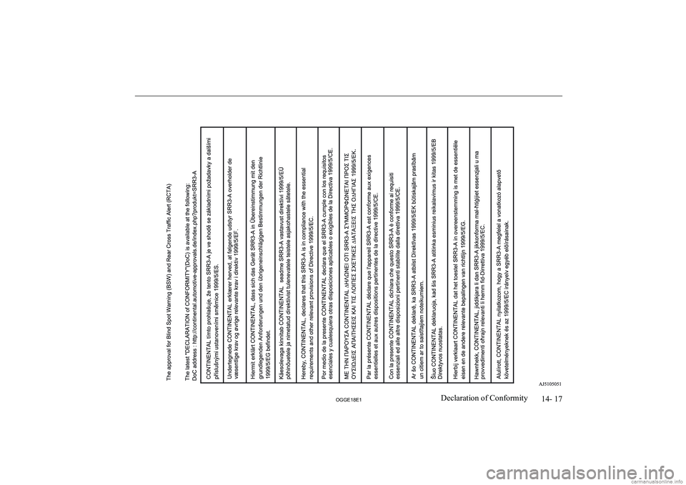 MITSUBISHI OUTLANDER PHEV 2018  Owners Manual (in English) 14- 17
OGGE18E1Declaration of Conformity  