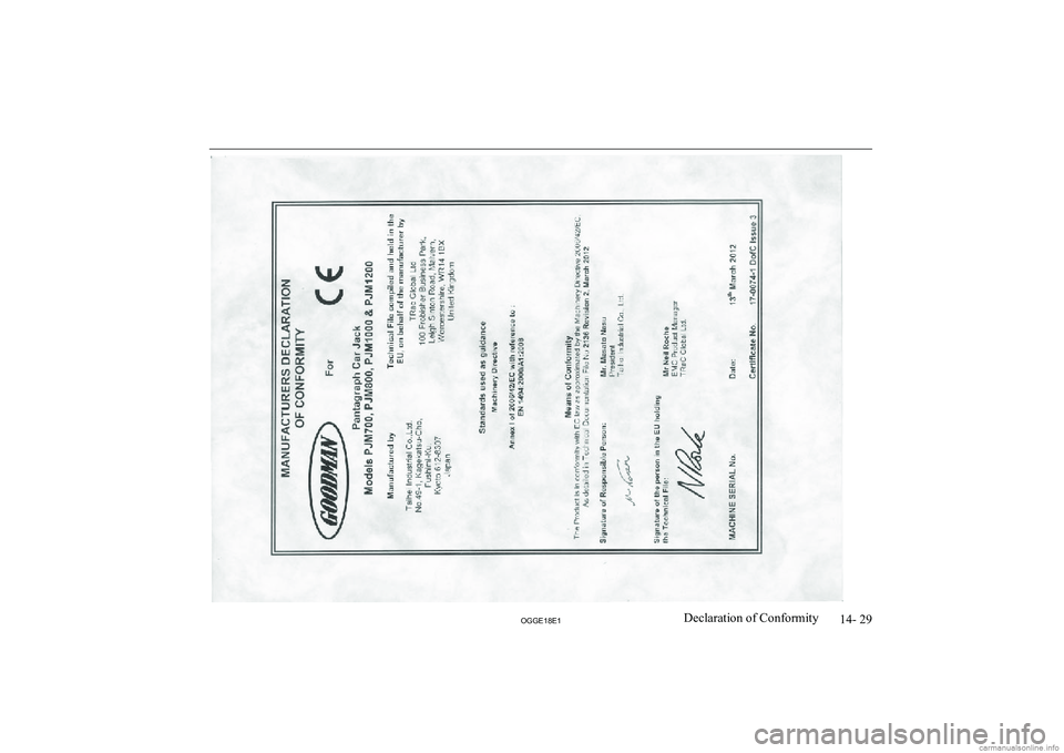 MITSUBISHI OUTLANDER PHEV 2018  Owners Manual (in English) 14- 29
OGGE18E1Declaration of Conformity   