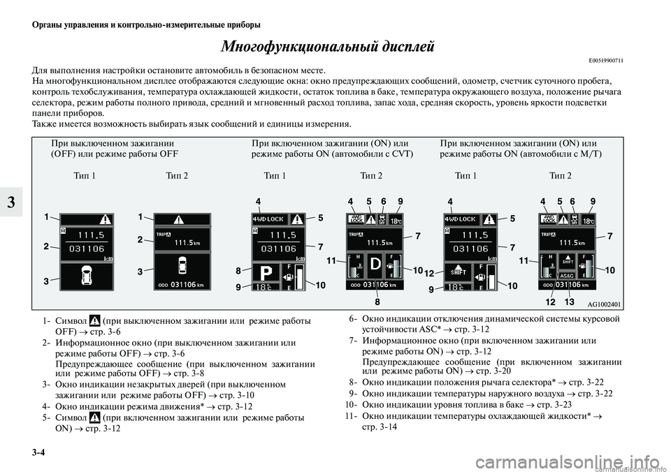 MITSUBISHI ASX 2015 Руководство по эксплуатации и техобслуживанию (in Russian) 3/4 ФЬрганы управления и контрольно/измерительные приборы
3МPHогофуPHкциоPHальPHый дисплPкей
E00519900711Для выполнен MITSUBISHI ASX 2015 Руководство по эксплуатации и техобслуживанию (in Russian) 3/4 ФЬрганы управления и контрольно/измерительные приборы
3МPHогофуPHкциоPHальPHый дисплPкей
E00519900711Для выполнен