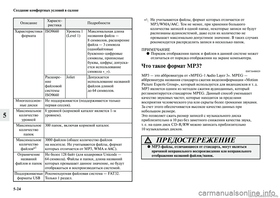 MITSUBISHI ASX 2015  Руководство по эксплуатации и техобслуживанию (in Russian) 5/24 Создание комфортных условиФШ в салоне
5
ПРИМЕЧАНИЕ●Порядок отображения папок и файлов в данной NbиNbтеме м