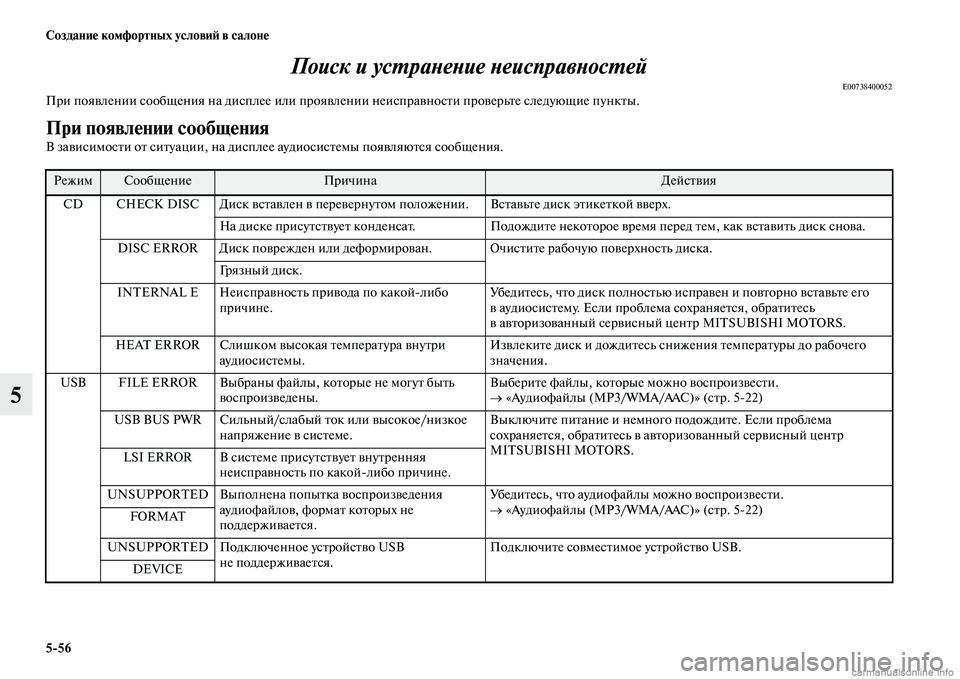 MITSUBISHI ASX 2015 Руководство по эксплуатации и техобслуживанию (in Russian) 5/56 Создание комфортных условиФШ в салоне
5Поиск и усPKраPHеPHие PHеисправPHосPKеPкй
E00738400052При появлении Nbообщения MITSUBISHI ASX 2015 Руководство по эксплуатации и техобслуживанию (in Russian) 5/56 Создание комфортных условиФШ в салоне
5Поиск и усPKраPHеPHие PHеисправPHосPKеPкй
E00738400052При появлении Nbообщения