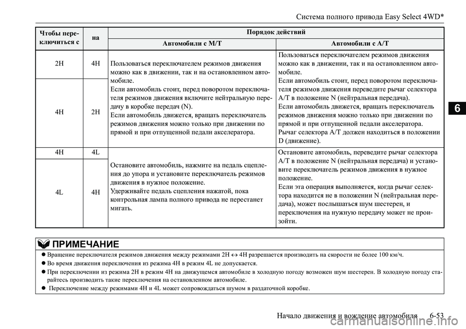 MITSUBISHI L200 2017 Руководство по эксплуатации и техобслуживанию (in Russian) Система полного привода Easy Select 4WD*
Начало движения и вождение автомобиля6-53
6
Чтобы пере-
ключиться с наПорядок MITSUBISHI L200 2017 Руководство по эксплуатации и техобслуживанию (in Russian) Система полного привода Easy Select 4WD*
Начало движения и вождение автомобиля6-53
6
Чтобы пере-
ключиться с наПорядок