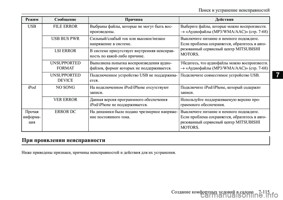MITSUBISHI L200 2017 Руководство по эксплуатации и техобслуживанию (in Russian) Поиск и устранение неисправностей
Создание комфортных условий в салоне7-115
7
Ниже приведены признаки, причины MITSUBISHI L200 2017 Руководство по эксплуатации и техобслуживанию (in Russian) Поиск и устранение неисправностей
Создание комфортных условий в салоне7-115
7
Ниже приведены признаки, причины
