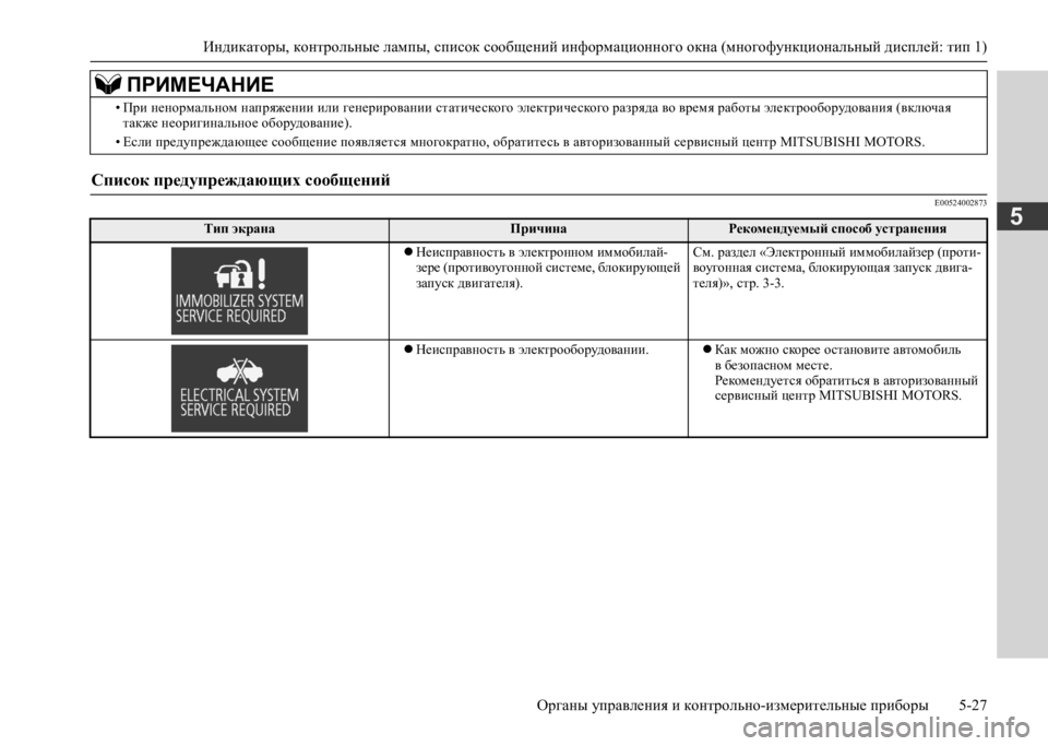 MITSUBISHI L200 2020  Руководство по эксплуатации и техобслуживанию (in Russian) Индикаторы, контрольные лампы, список сообщений информационного окна (многофункциональный дисплей: тип 1) 
Ор