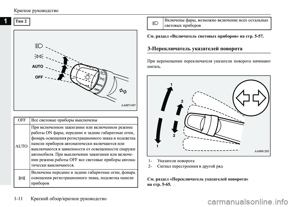 MITSUBISHI PAJERO SPORT 2016  Руководство по эксплуатации и техобслуживанию (in Russian) Краткое руководство
1-11 Краткий  обзор /краткое  руководство
1
См. раздел  «Включатель  световых  приборов » на  