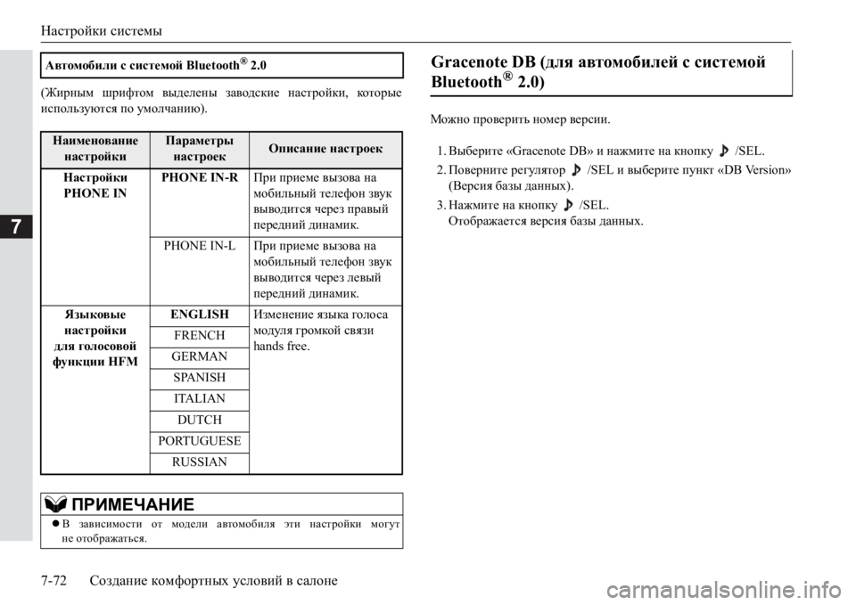 MITSUBISHI PAJERO SPORT 2017  Руководство по эксплуатации и техобслуживанию (in Russian) Настройки системы
7-72Создание комфортных условий в салоне
7
(Жирным шрифтом выделены заводские настройки, кот