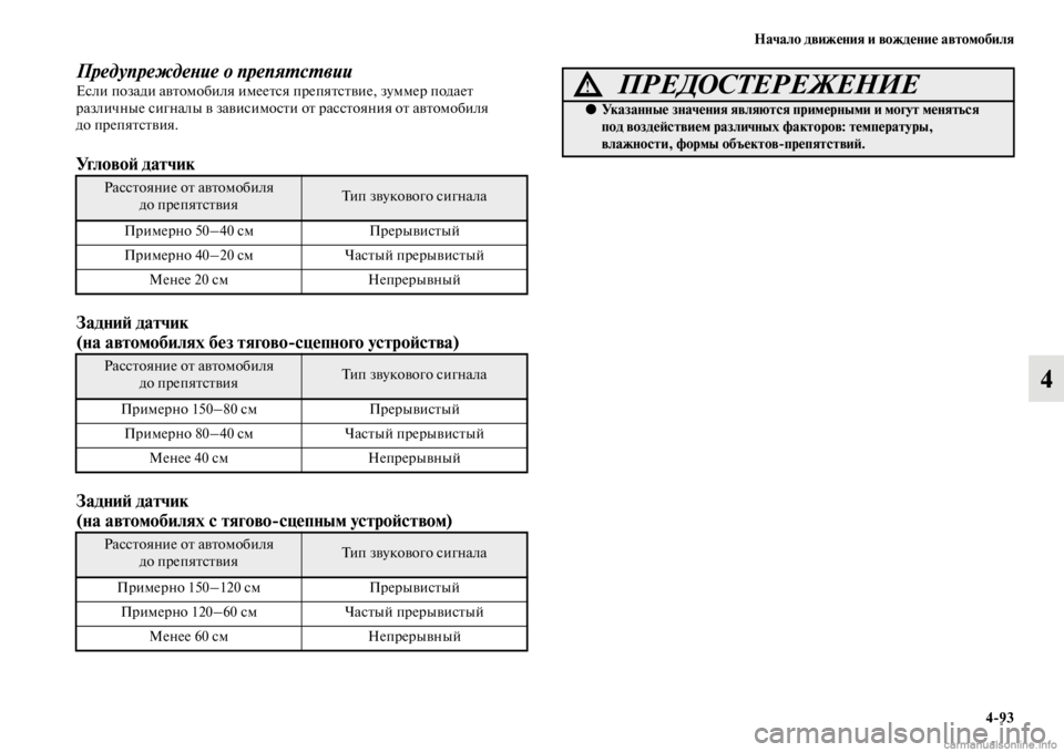 MITSUBISHI PAJERO 2016 Руководство по эксплуатации и техобслуживанию (in Russian) Начало движения и вождение автомобиля4ЯK93
4
ПредупреждеLbие о препяLкL.сL.вииЕсли позади авFbомобиля имееFbся пF+е MITSUBISHI PAJERO 2016 Руководство по эксплуатации и техобслуживанию (in Russian) Начало движения и вождение автомобиля4ЯK93
4
ПредупреждеLbие о препяLкL.сL.вииЕсли позади авFbомобиля имееFbся пF+е