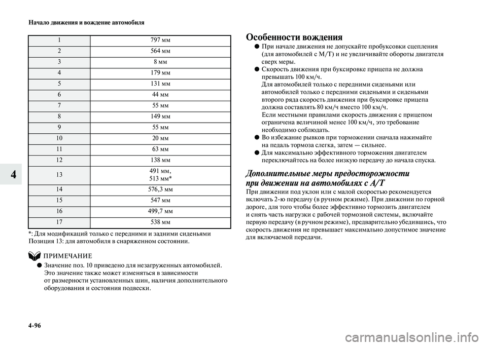 MITSUBISHI PAJERO 2020  Руководство по эксплуатации и техобслуживанию (in Russian) 4-96 Начало движения и вождение автомобиля
4
 
*: Для модификаций только с передними и задними сиденьями
Позиция 