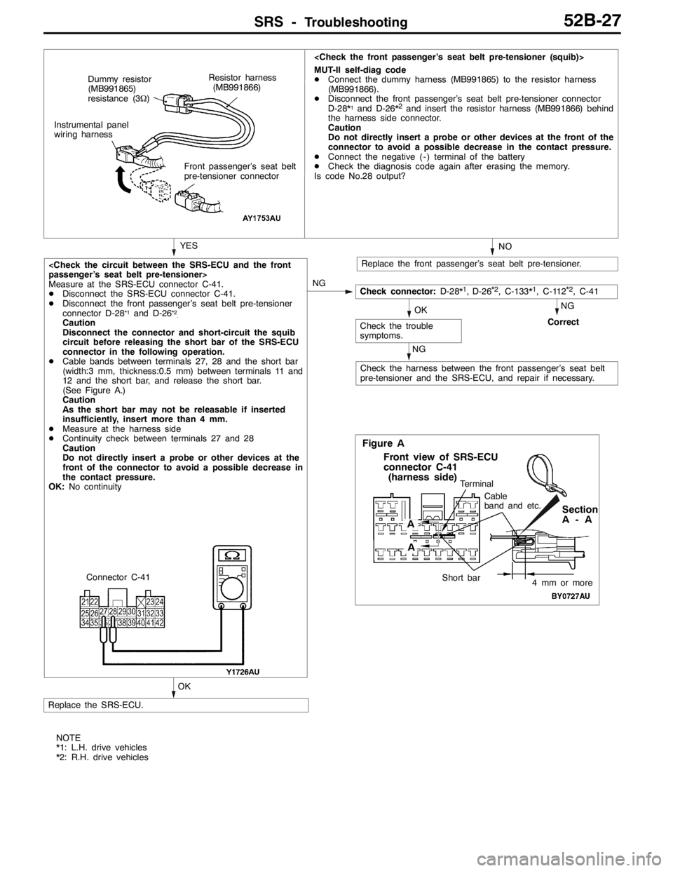 MITSUBISHI LANCER EVOLUTION 2007 Service Repair Manual SRS -Troubleshooting52B-27
YESNO
Replace the front passenger’s seat belt pre-tensioner.
<Check the front passenger’s seat belt pre-tensioner (squib)>
MUT-II self-diag code
DConnect the dummy harne MITSUBISHI LANCER EVOLUTION 2007 Service Repair Manual SRS -Troubleshooting52B-27
YESNO
Replace the front passenger’s seat belt pre-tensioner.
<Check the front passenger’s seat belt pre-tensioner (squib)>
MUT-II self-diag code
DConnect the dummy harne