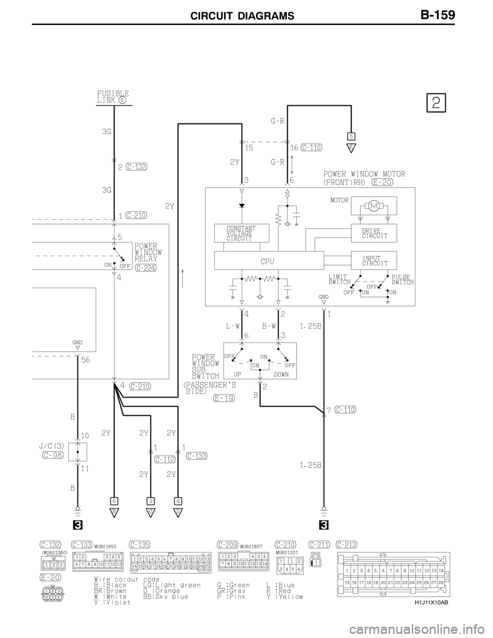 MITSUBISHI LANCER EVOLUTION 2007  Service Repair Manual CIRCUIT DIAGRAMS
H1J11X10AB
B-159 