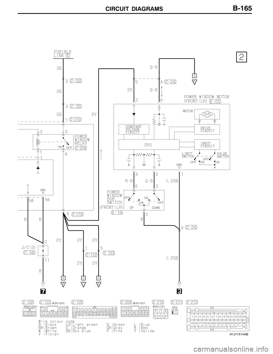 MITSUBISHI LANCER EVOLUTION 2007  Service Repair Manual CIRCUIT DIAGRAMS
H1J11X14AB
B-165 