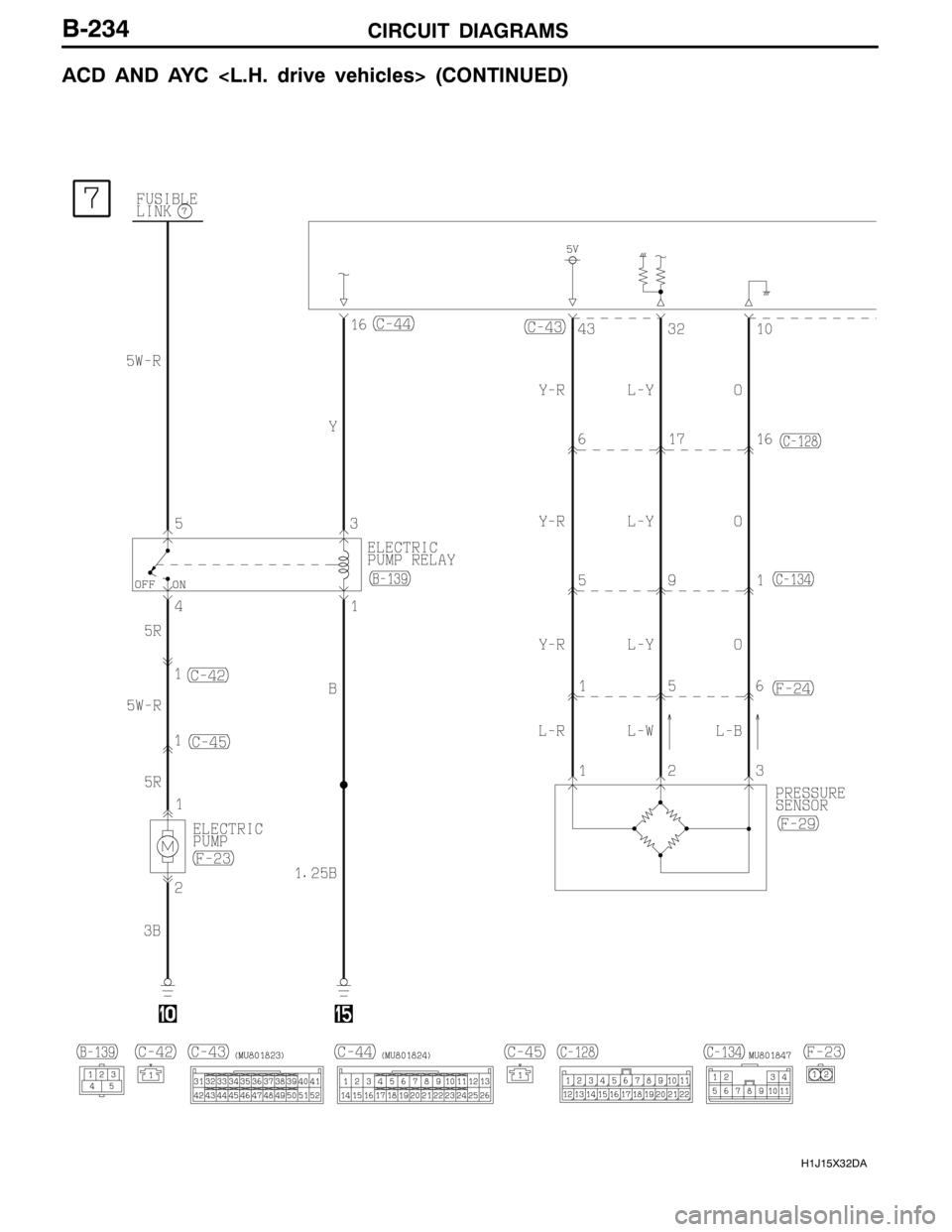 MITSUBISHI LANCER EVOLUTION 2007  Service Repair Manual CIRCUIT DIAGRAMS
H1J15X32DA
B-234
ACD AND AYC <L.H. drive vehicles> (CONTINUED) 