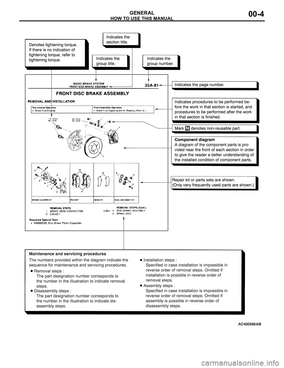 MITSUBISHI 380 2005  Workshop Manual HOW TO USE THIS MANUAL
GENERAL00-4 
