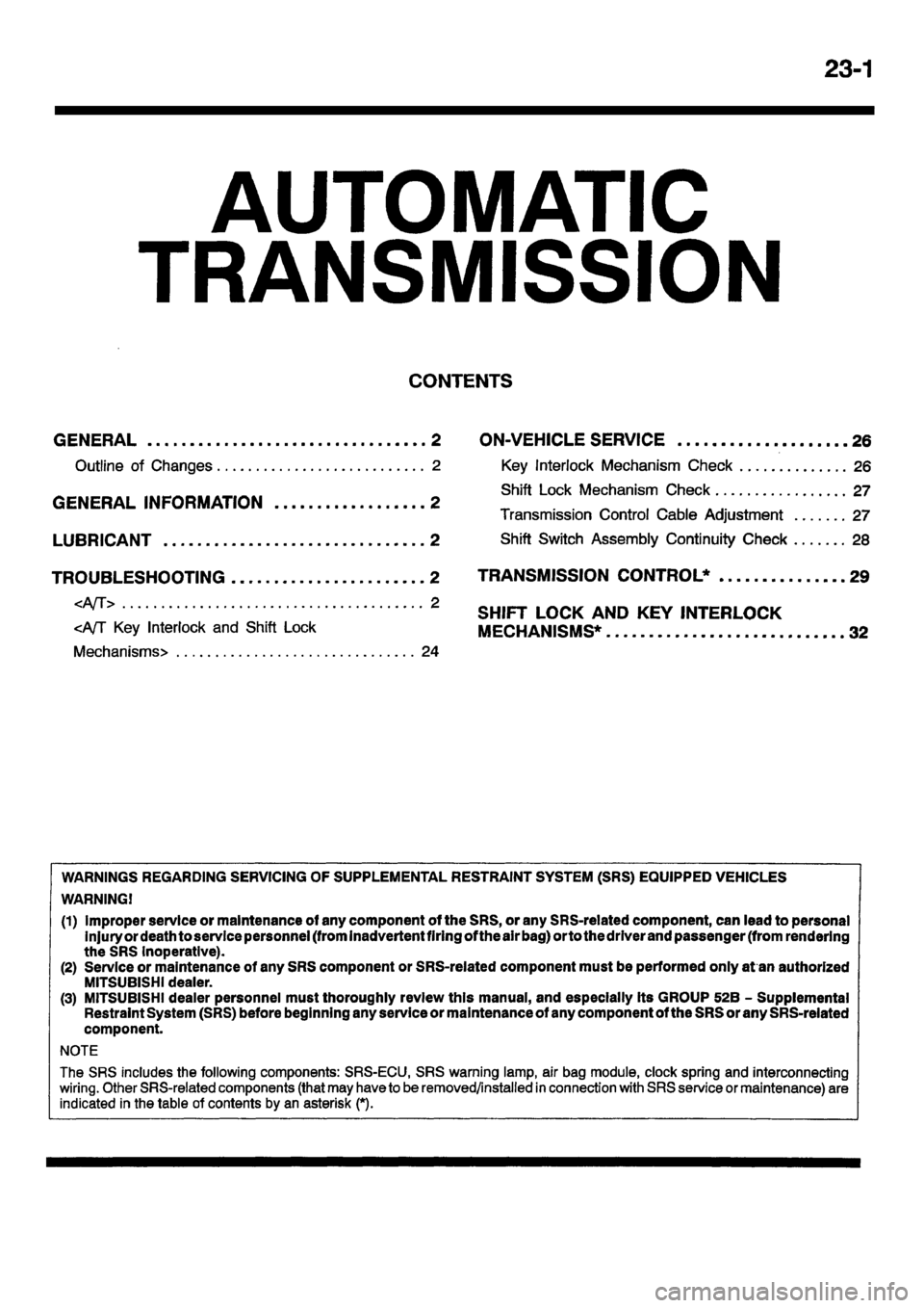 MITSUBISHI CARISMA 2001  Workshop Manual 