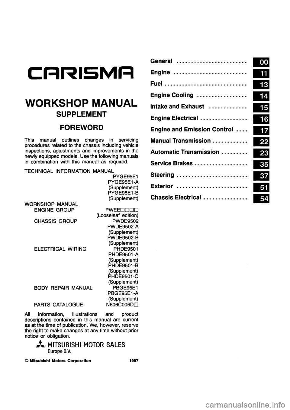 MITSUBISHI CARISMA 1998  Workshop Manual 